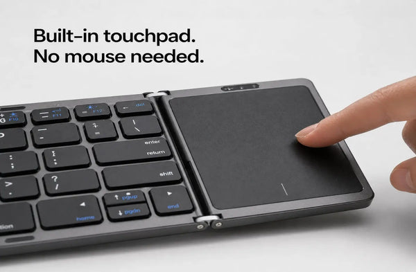 Foldable keyboard with built-in touchpad on a white background