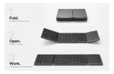 3 steps to use the foldable keyboard with touchpad on a white background 
