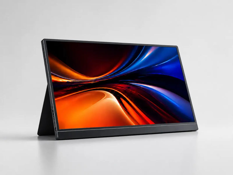 NomadScreen Pro portable monitor for laptop setup, ultra-thin external display, lightweight second screen for remote work on clean gray background
