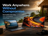 laptops with nomadscreen pro on a wooden table with scenic background